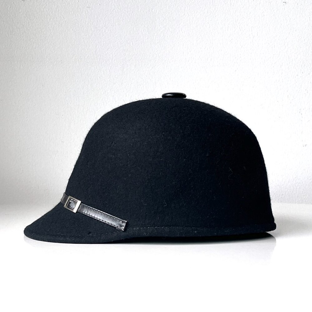 Vintage Basiquenti Black Felted Wool Equestrian Style Riding Cap Hat - Picture 4 of 7